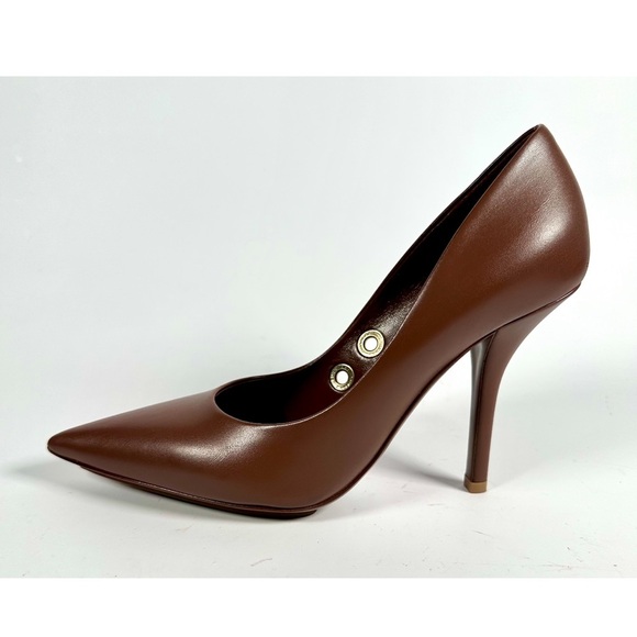 NWT Burberry Eyelet Detail Leather Point Toe Heel Pumps in Brown - Picture 8 of 16